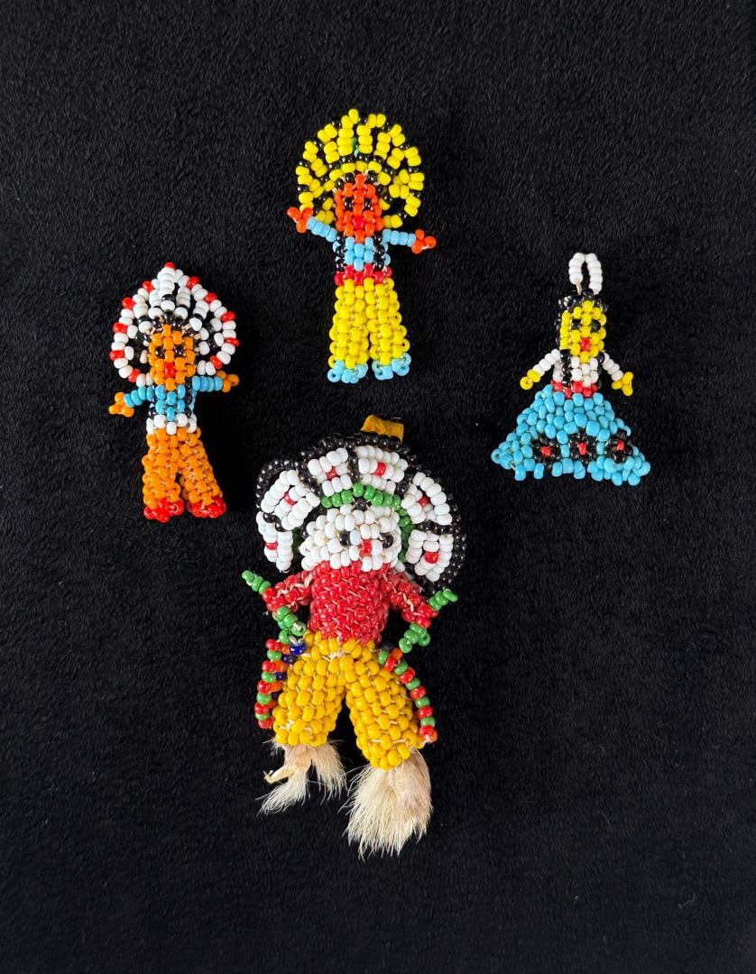 Zuni Native American Indian Beaded Pendants: Nice grouping. The largest one measures 1 3/8" by 2 3/4".