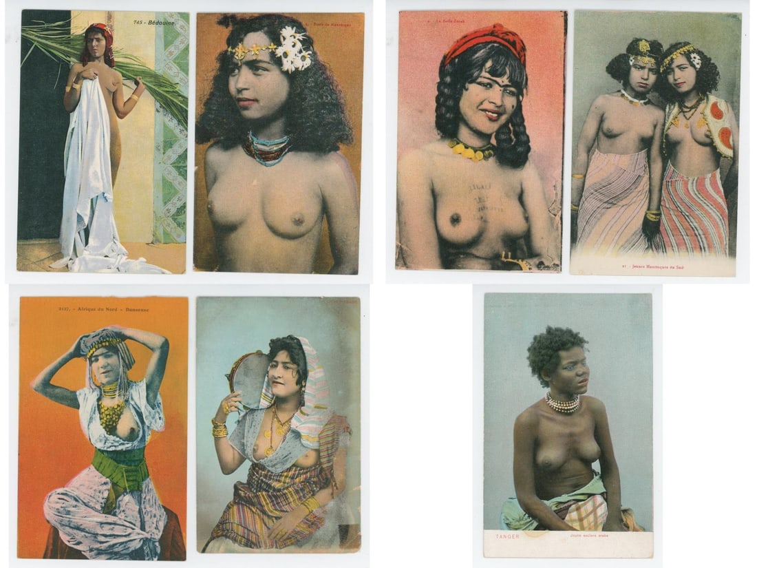 French Colonial Nude Tribal Women Postcards: North African Women from Morocco and Algeria. Some published by A. Benzaquen.