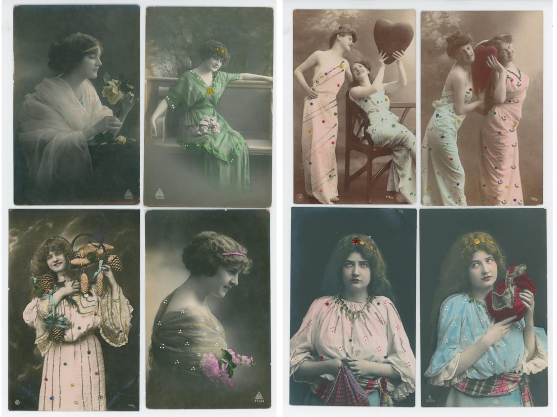Hand Tinted Edwardian Women RPPC Postcards (1 of 6)