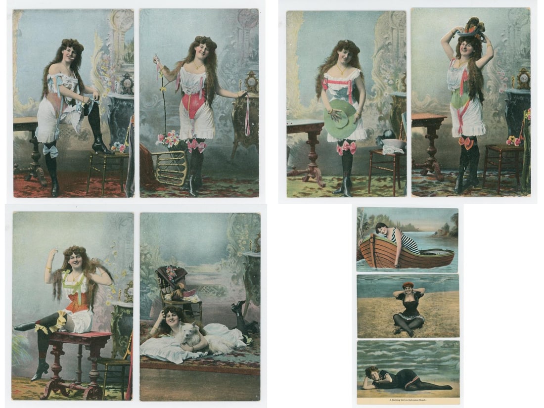 Hand Tinted Risque Women RPPC Postcards: Nice grouping. Many are French from series 965 and feature multiple European languages on the reverse side.