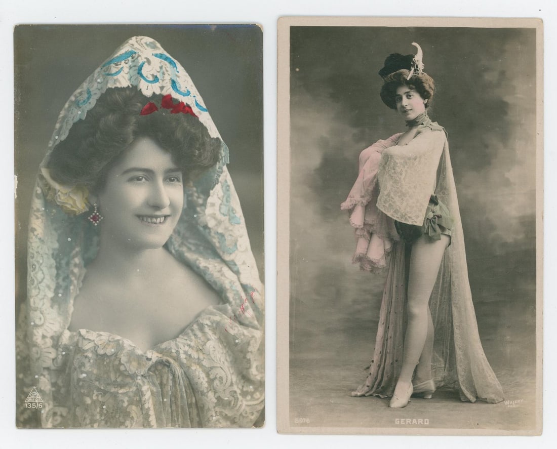 Hand Tinted Risque Burlesque RPPC Postcards - 2