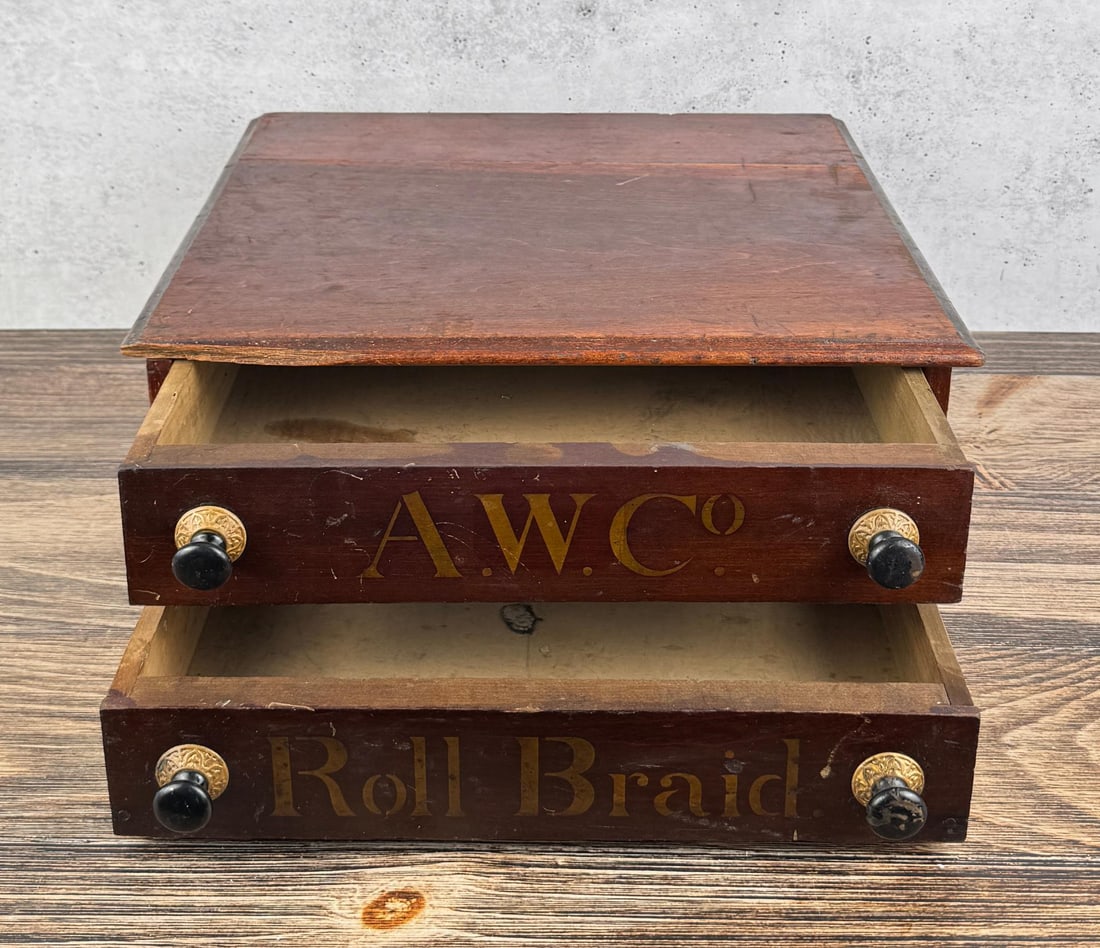 A.W. Co. Roll Braid Store Display Spool Cabinet: 16 1/4" by 15 1/2" by 6 7/8"