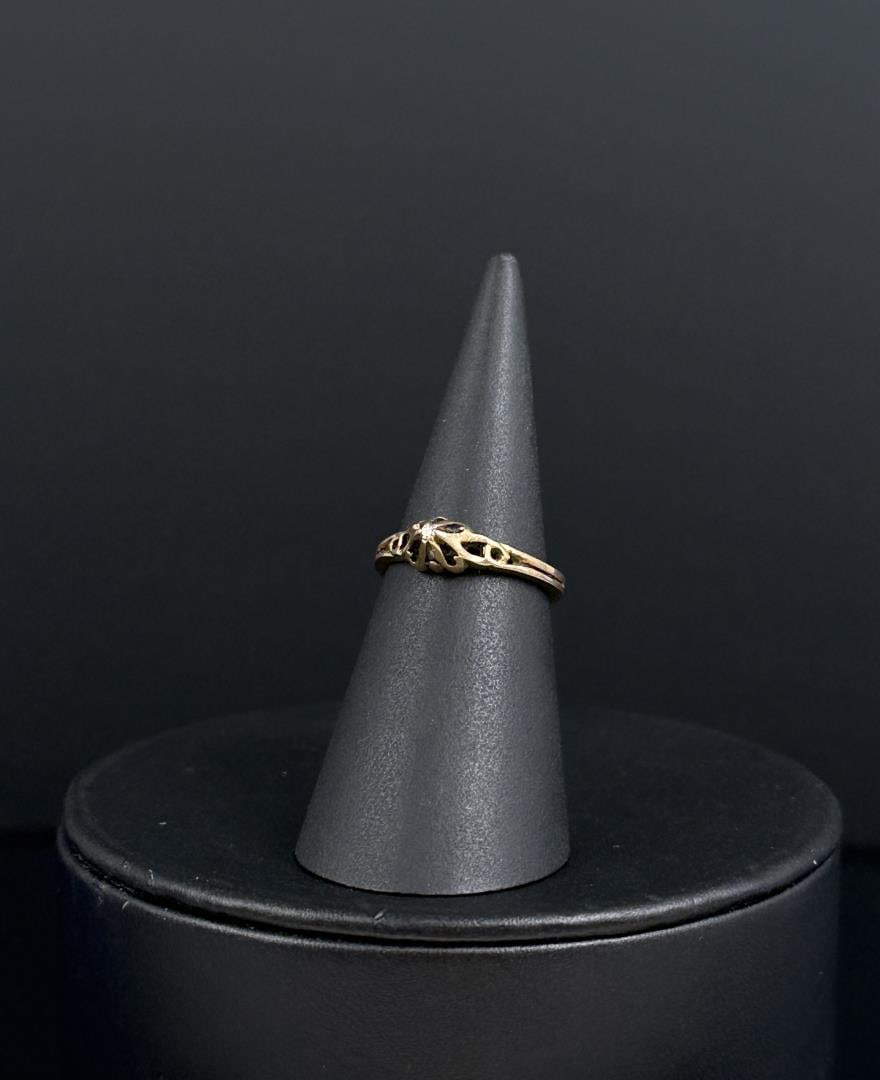 Art Deco 14k Gold and Diamond Ring: Size 6 1/2. 2.35 grams.