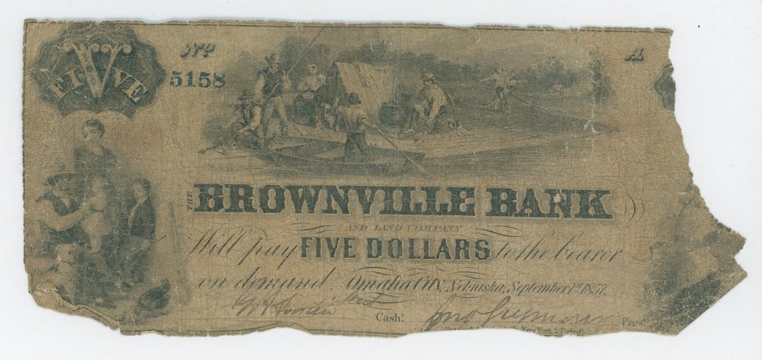 1857 Brownville Bank $5 Bank Note (1 of 3)