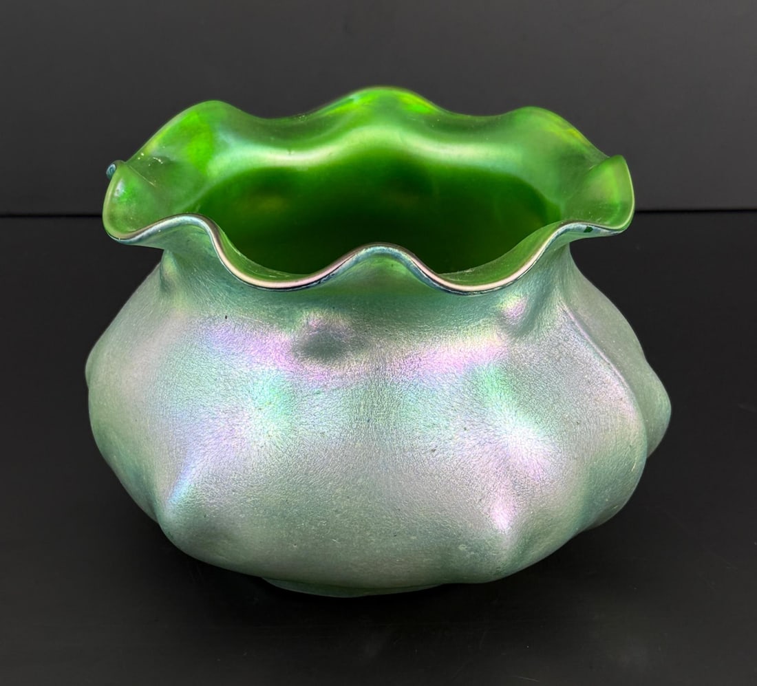Wilhelm Kralik Sohne Glatt Silberiris Glass Vase: 7 1/2" by 7" by 5".