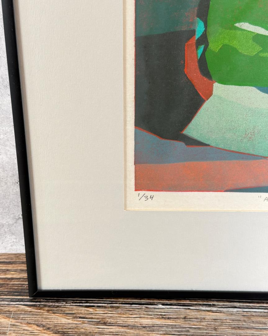 Mike Ferguson Apple and Pepper Linocut: 14 1/4" by 16 1/4" framed.