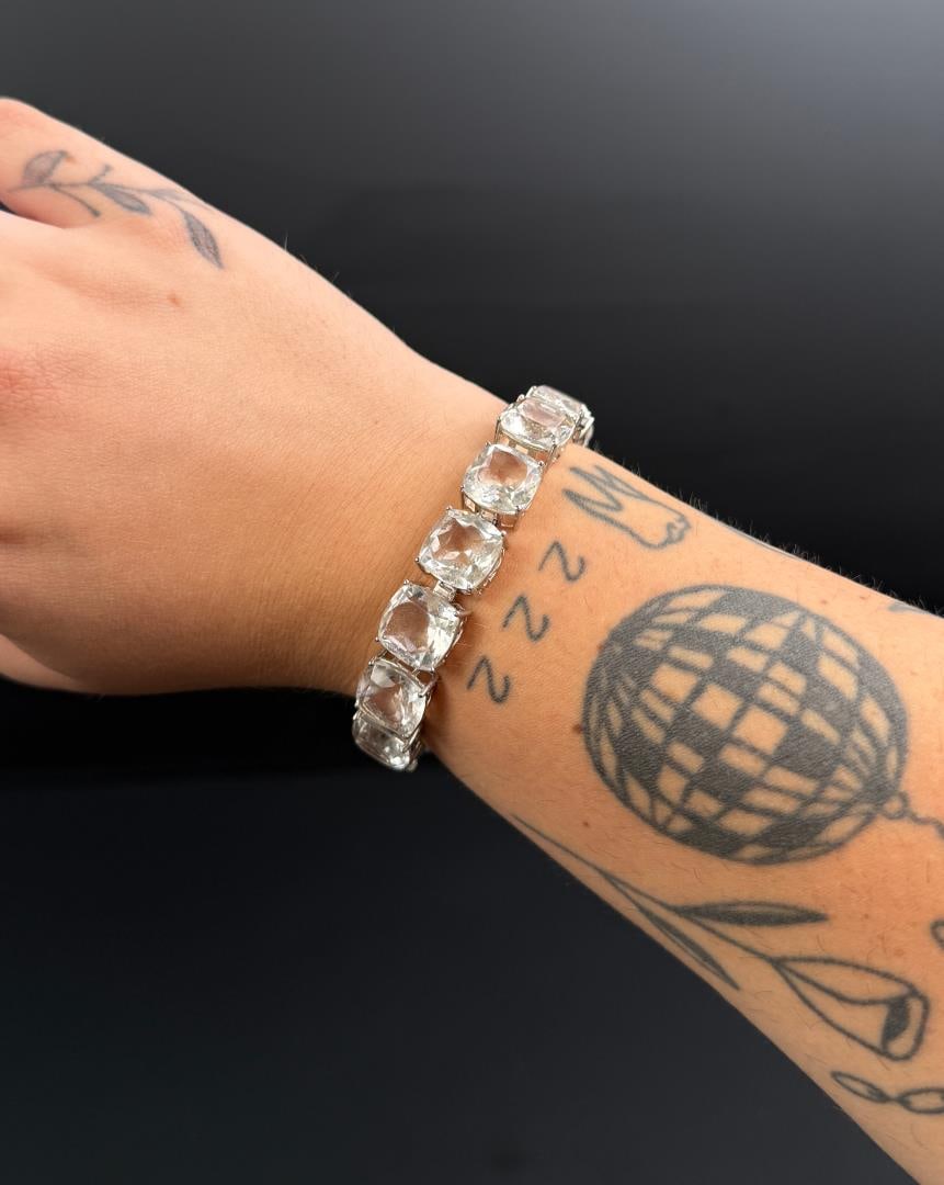 Sterling Silver Prasiolite Bracelet: 6 3/4" interior circumference. 32.83 grams.