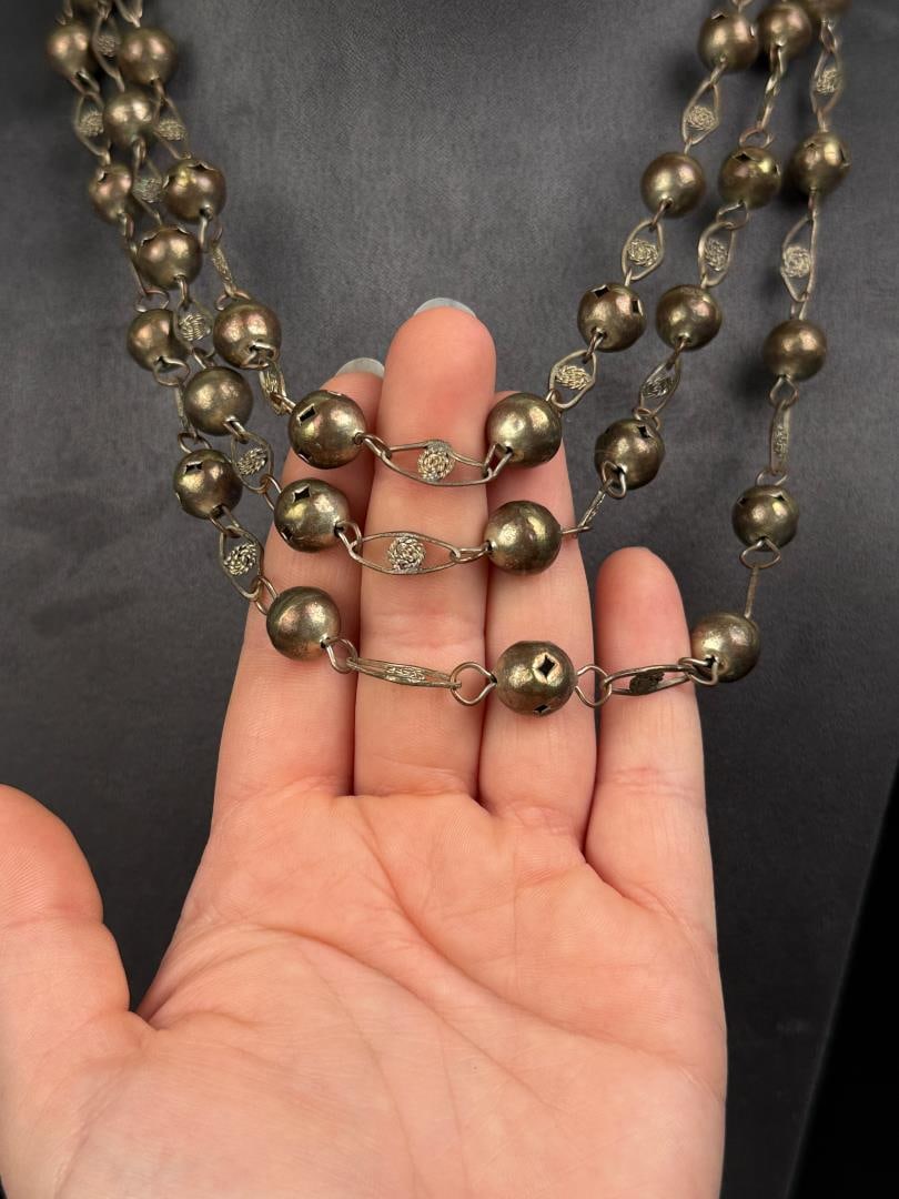 Yemenite Necklace: 36" long as displayed in the third photo.