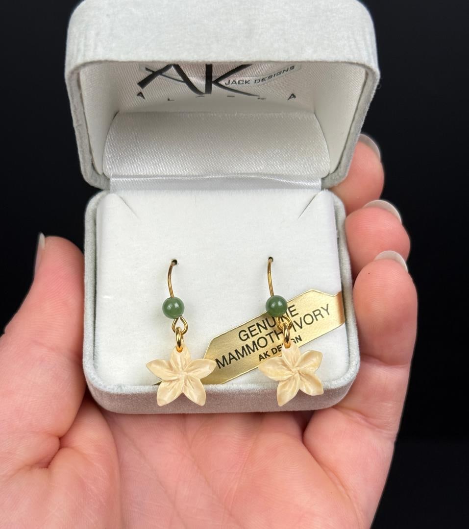 Alaskan Fossil Mammoth Ivory Jade Earrings: New in box.