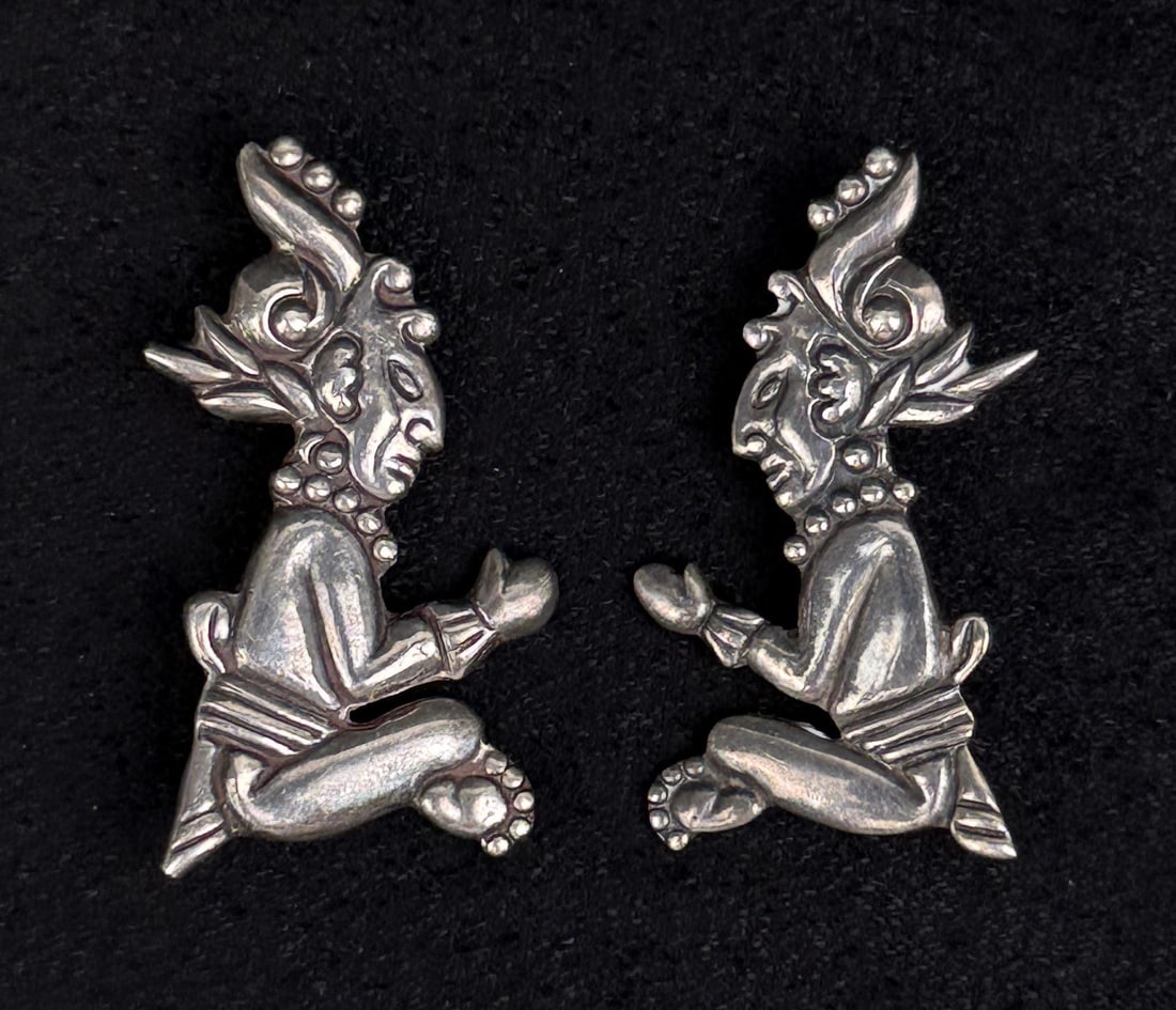 Sterling Silver Taxco Los Castillo Aztec Brooches: 14.07 grams. 1 3/4" long.