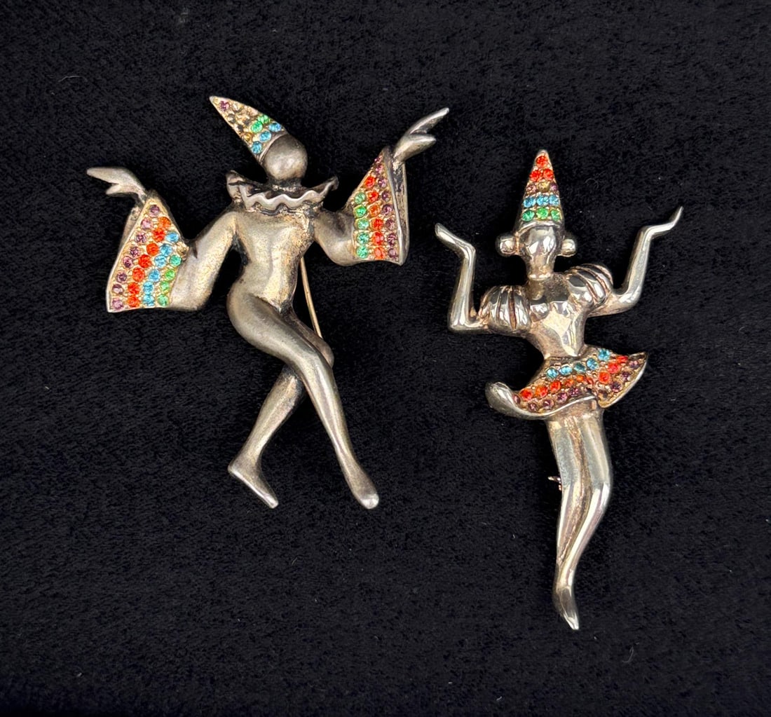 Sterling Rhinestone Harlequin Dancer Brooches: 27.58 grams.