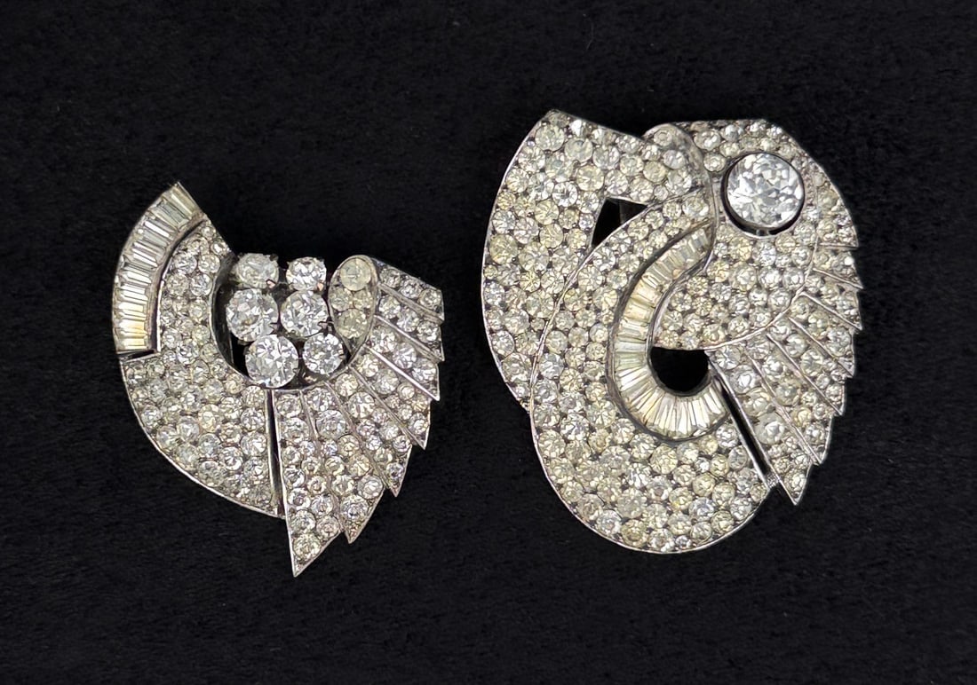 German Rhinestone Sterling Silver Fur Clips: 34.36 grams.