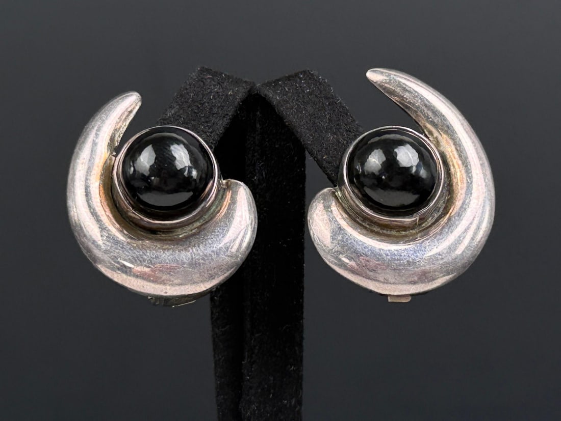 Taxco Mexico Sterling Silver Onyx Earrings (1 of 4)