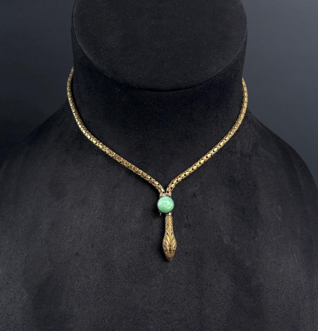 Costume Egyptian Revival Snake Necklace: 9" long as displayed.
