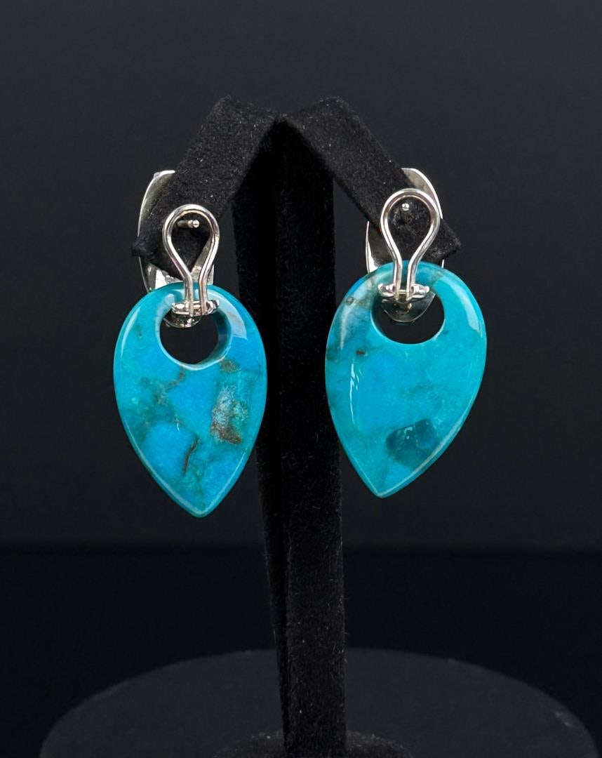 Jay King Desert Rose Trading Turquoise Earrings: Sterling Silver. 1 1/2" long.