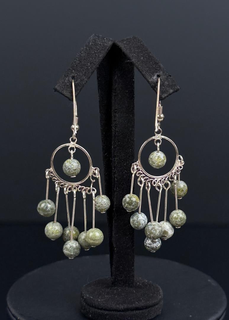 Sterling Silver Serpentine Ball Earrings: 1 7/8" long. 6.19 grams