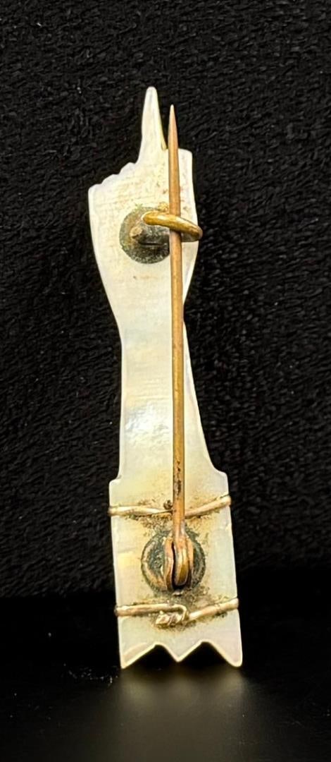 Victorian Mother of Pearl Manicule Finger Brooch: 1 7/8" long.