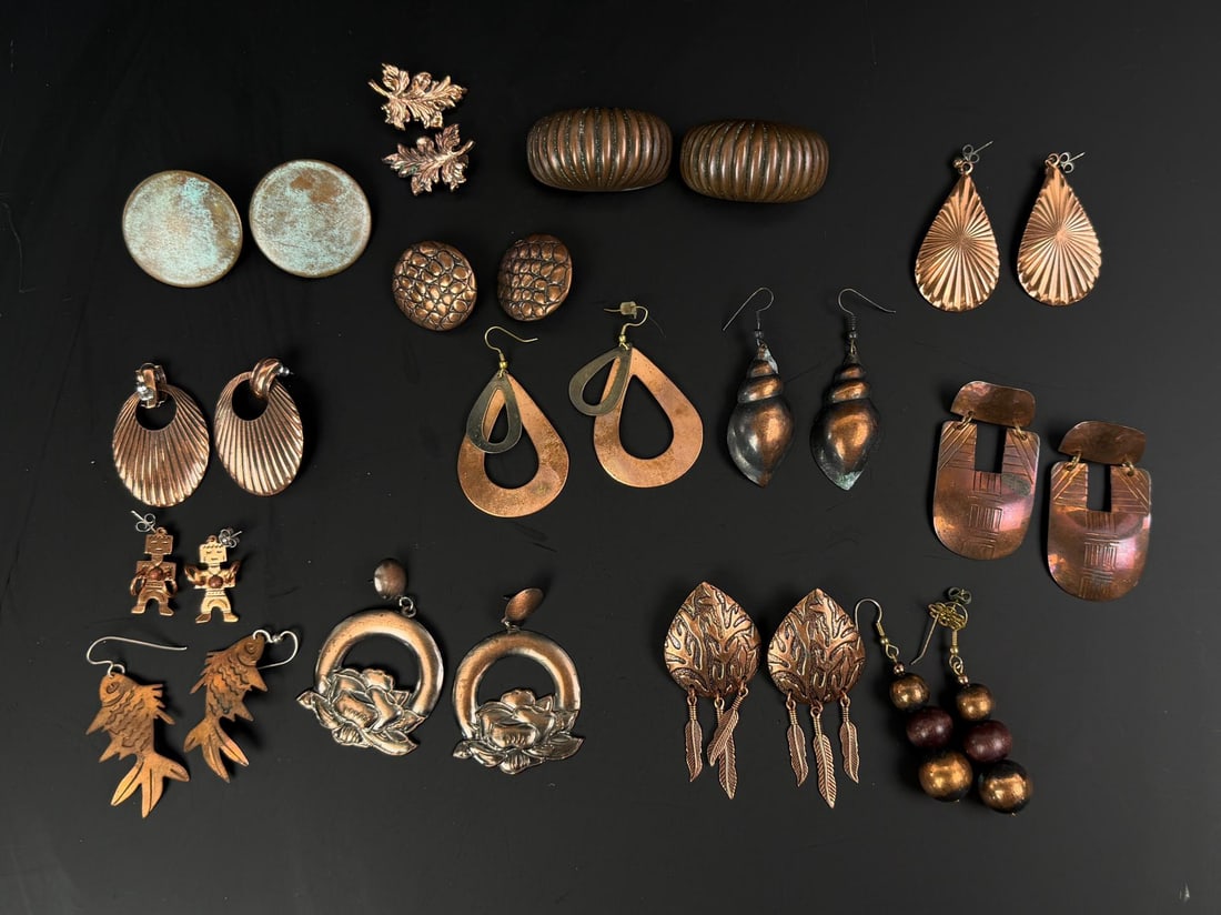 Collection of Trading Post Era Copper Earrings: Nice grouping