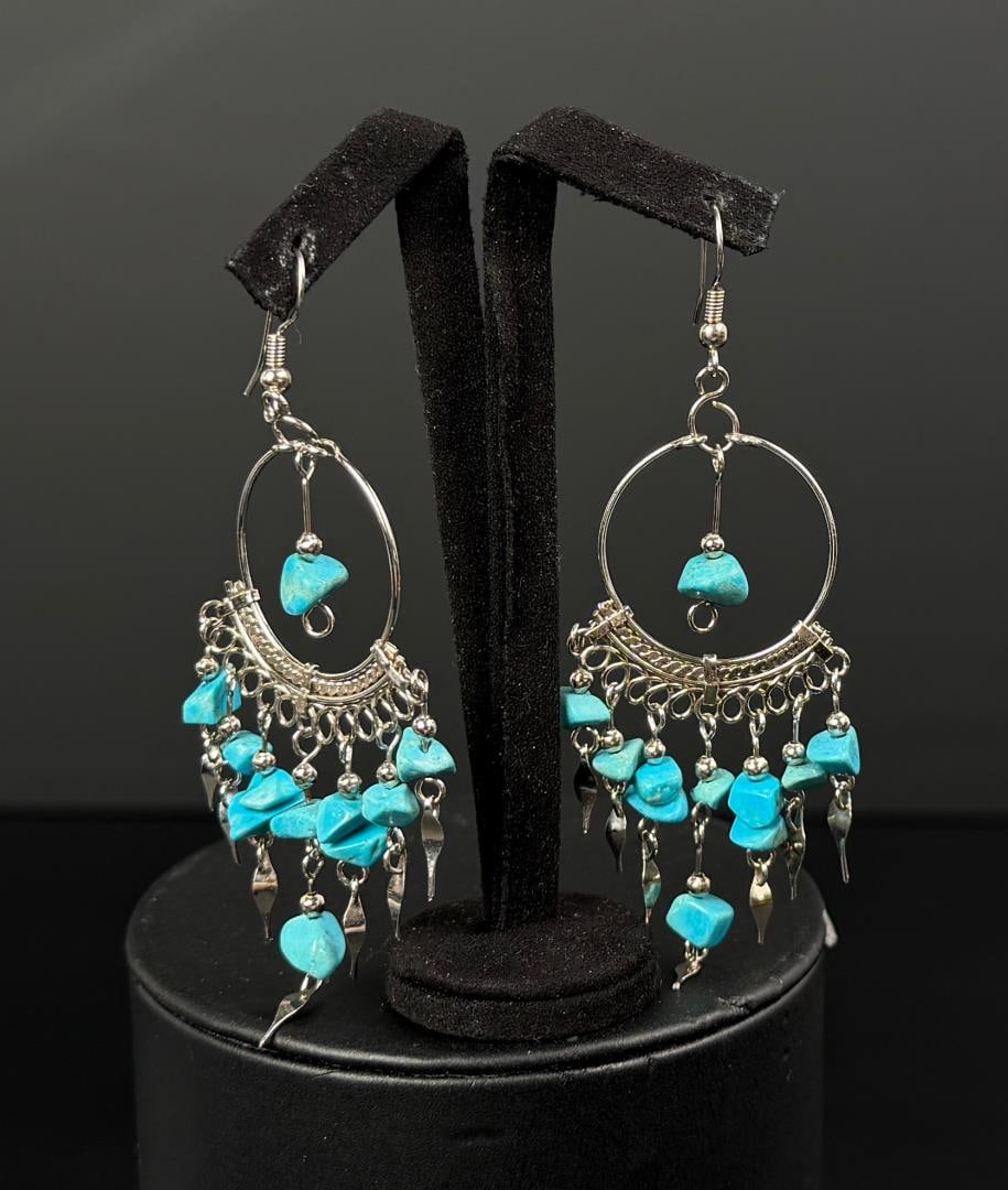 Natural Turquoise Chandelier Earrings: 1 1/2" by 3 1/4" each.