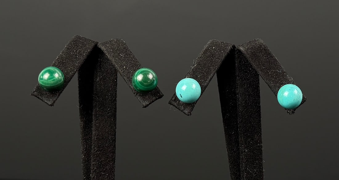Sterling Turquoise and Malachite Stud Earrings: 4.50 grams.