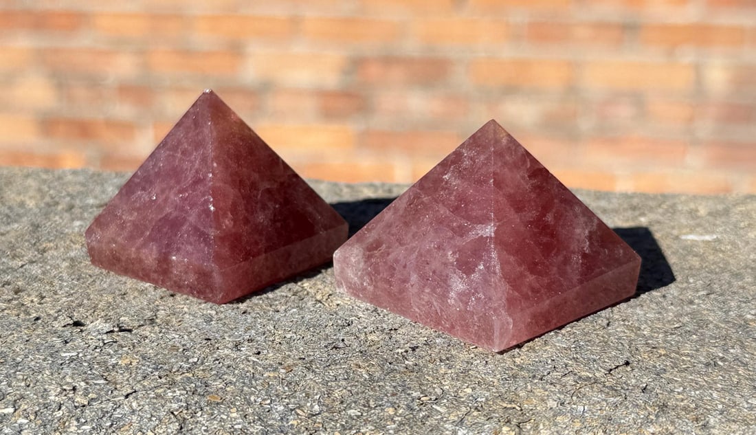 Rhodochrosite Carved Pyramids: 142 grams total.