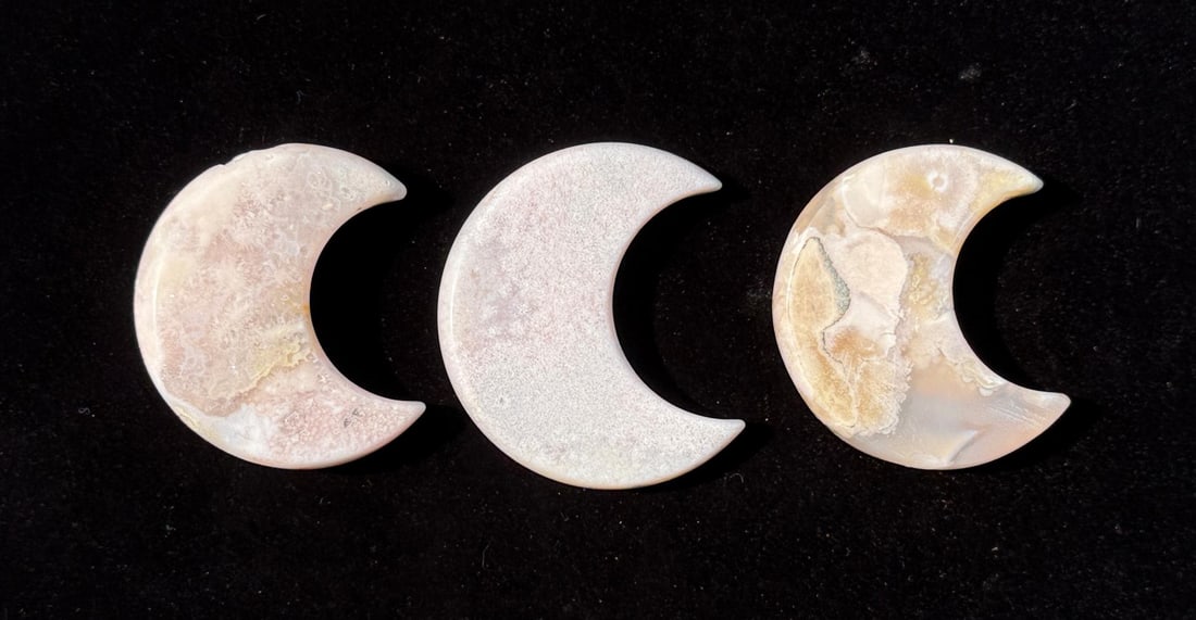 Collection of Carved Flower Agate Moons (1 of 5)