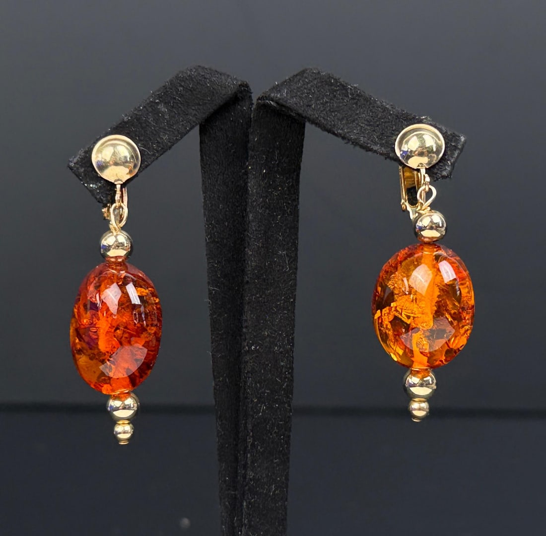 Gold Filled Baltic Amber Earrings: 6.51 grams. 1 5/8" long.