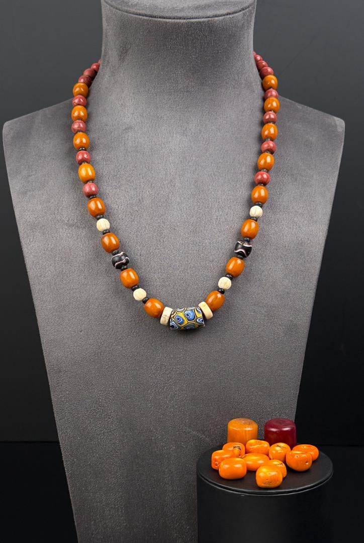 Baltic Amber and Coral Bead Necklace (1 of 5)