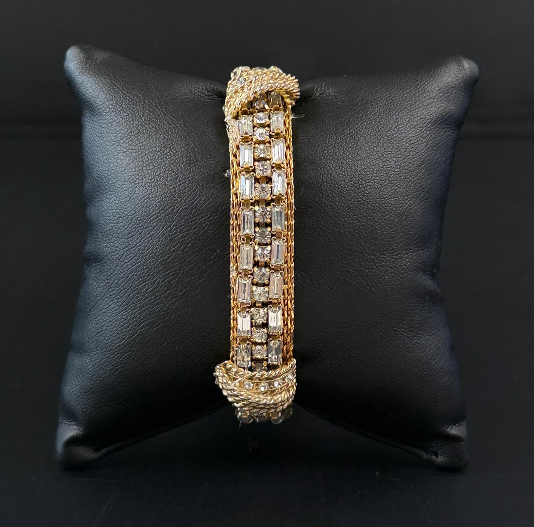 Hattie Carnegie Rhinestone Mesh Bracelet: 7" inner circumference as shown.