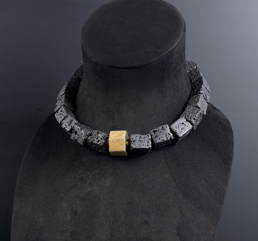Sterling Silver Chunky Lava Statement Necklace: Sterling silver clasp, 8 1/4" long as shown. 150 grams total.