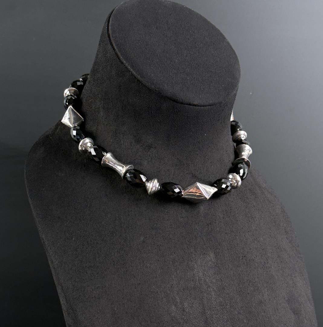 Sterling Silver Faceted Crystal Necklace: 8 5/8" long as shown, 78.95 grams total weight.