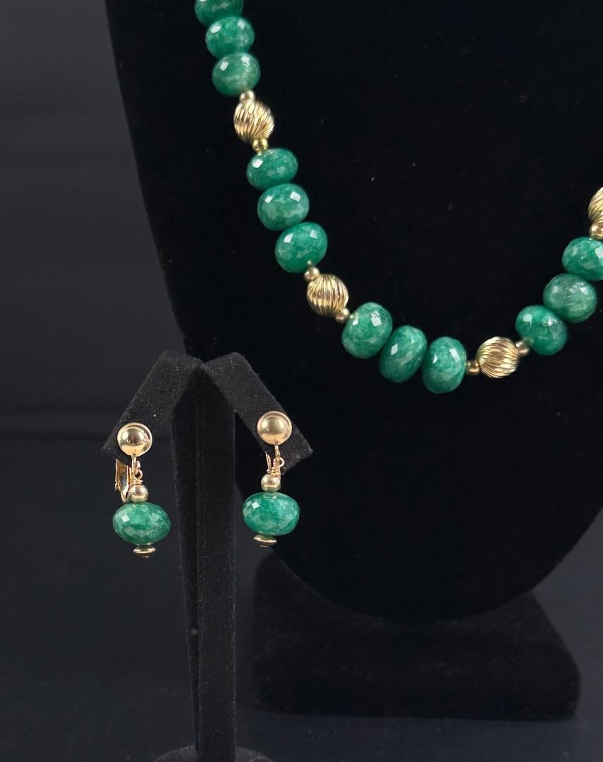Faceted Emerald Necklace and Earrings - 2