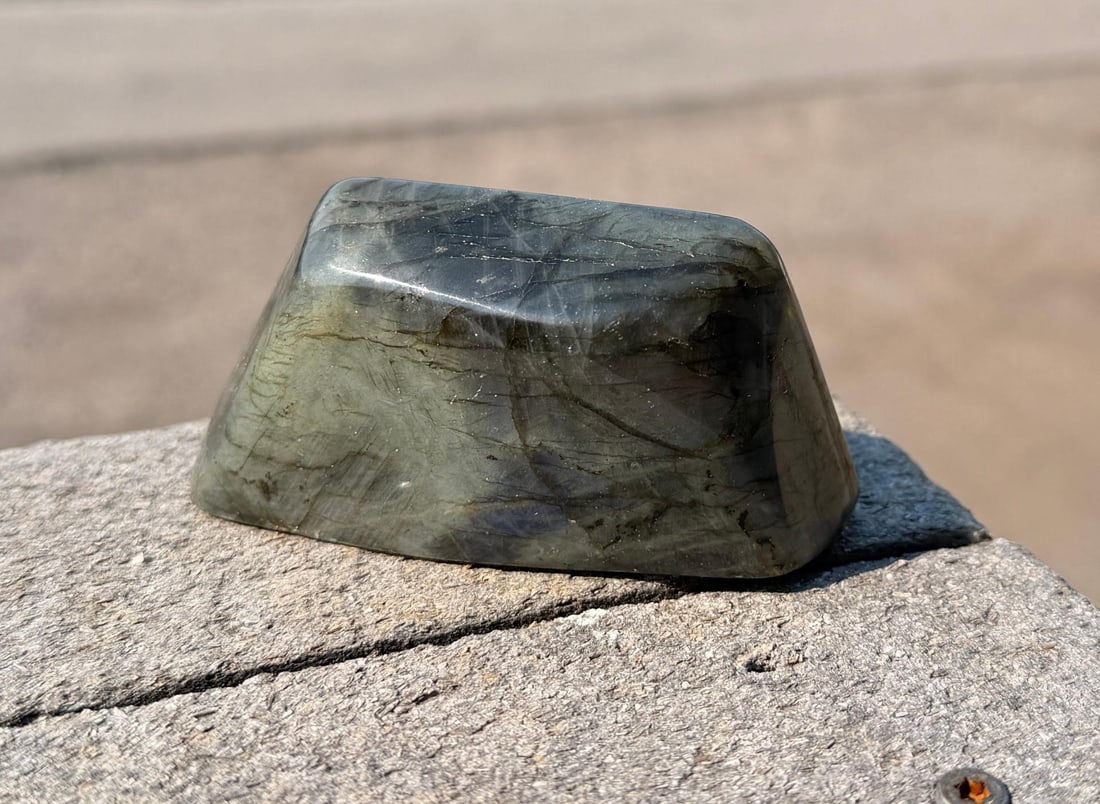 Polished Labradorite Freeform Carving: 1" by 2" by 3 7/8". 246 grams.