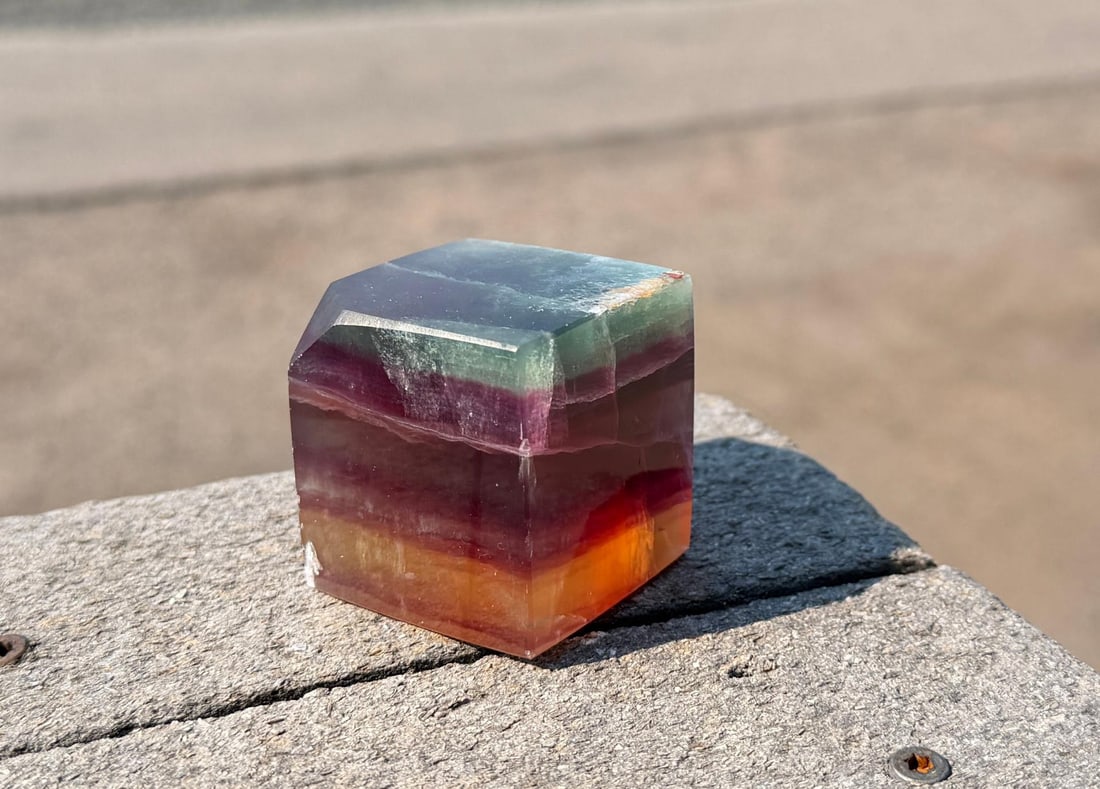 Rainbow Fluorite Carved Cube Paperweight (1 of 5)