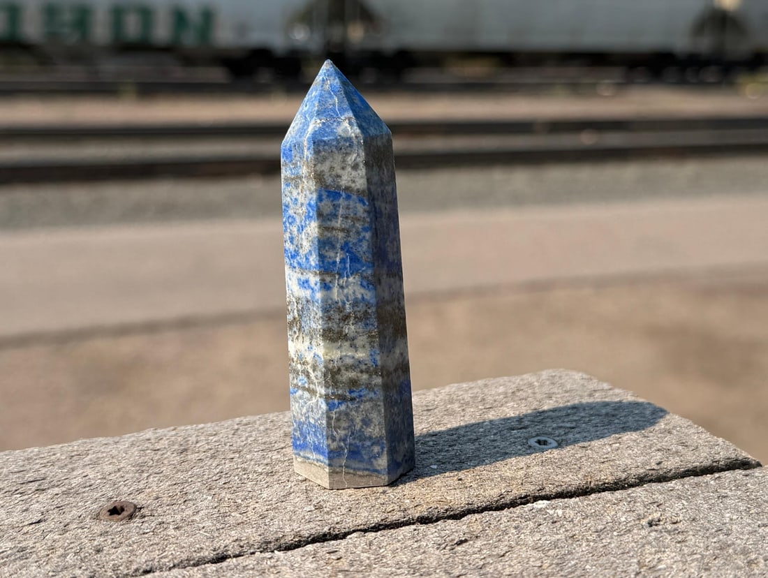 Polished Lapis Lazuli Crystal Tower Obelisk: 1" by 3 1/2". 99 grams.