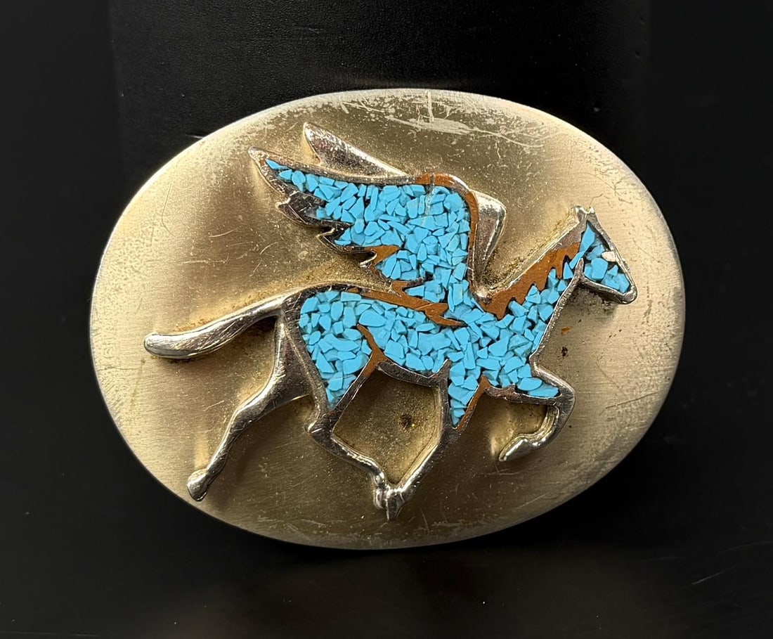Pegasus Turquoise Chip Inlay Belt Buckle (1 of 3)