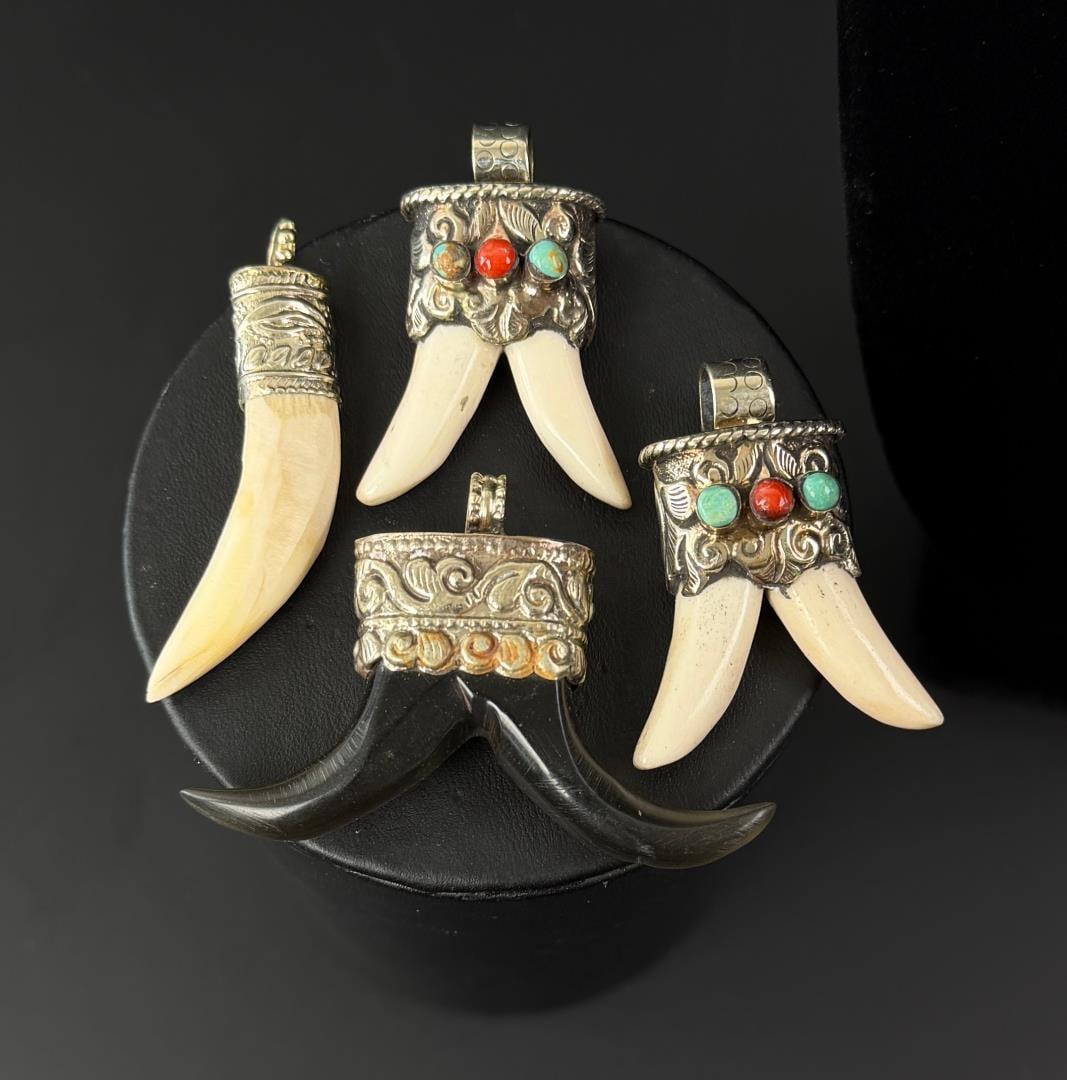 Tibetan Turquoise Coral Bone Pendants and Necklace (1 of 5)