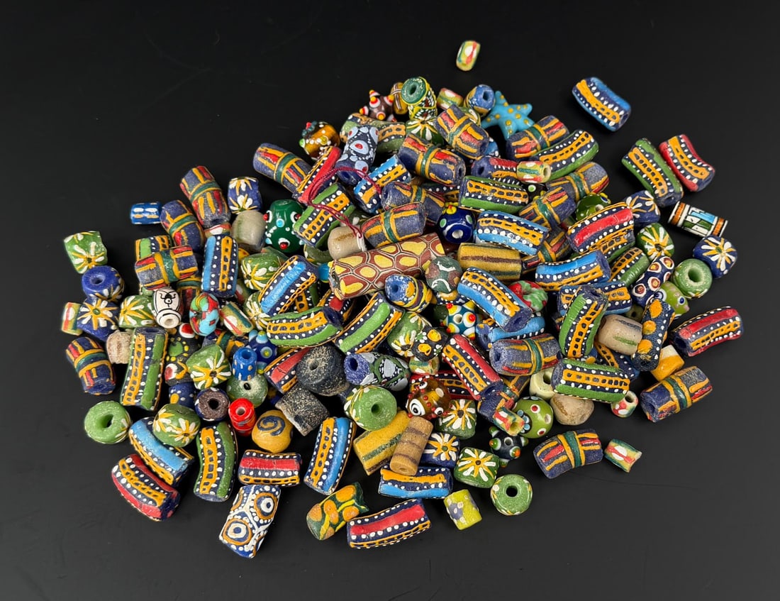 Large Group of Native American Indian Trade Beads: Nice grouping features examples of Millefiori and many more. 191 beads total.