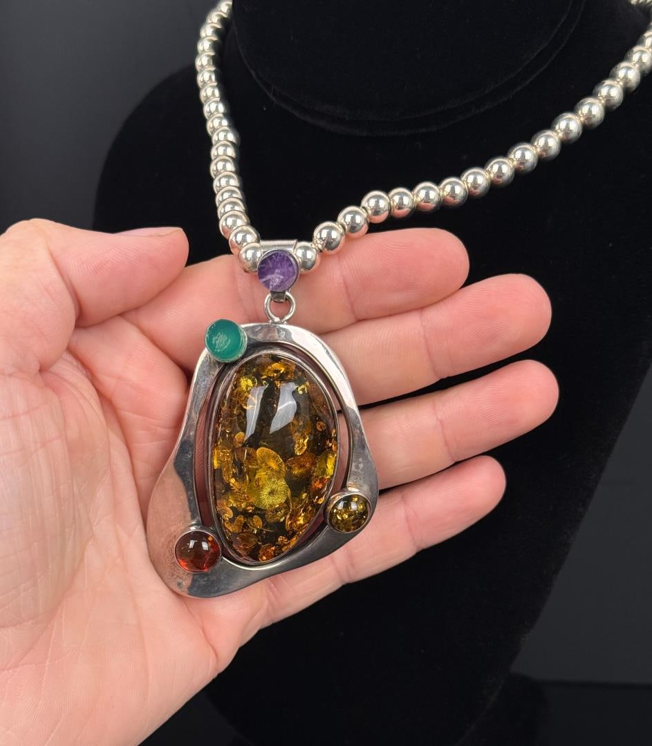 Sterling Silver Baltic Amber Gemstone Necklace (1 of 8)