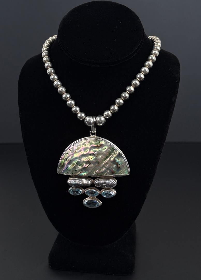 Sterling Silver Abalone Topaz Necklace (1 of 7)