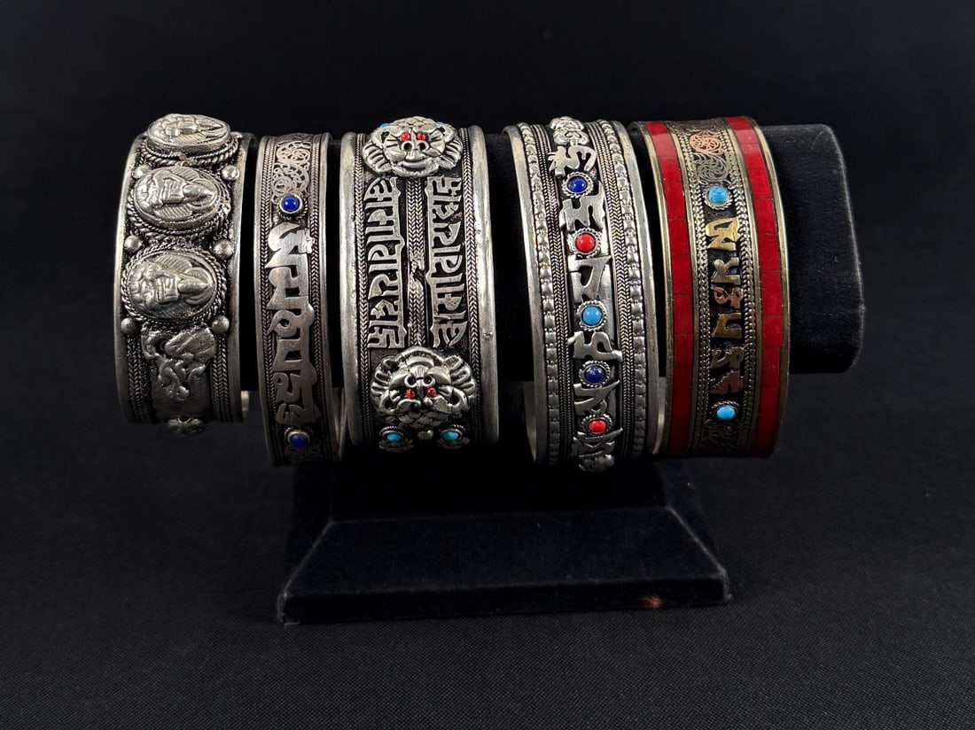 Collection of Ornate Tibetan Cuff Bracelets (1 of 10)