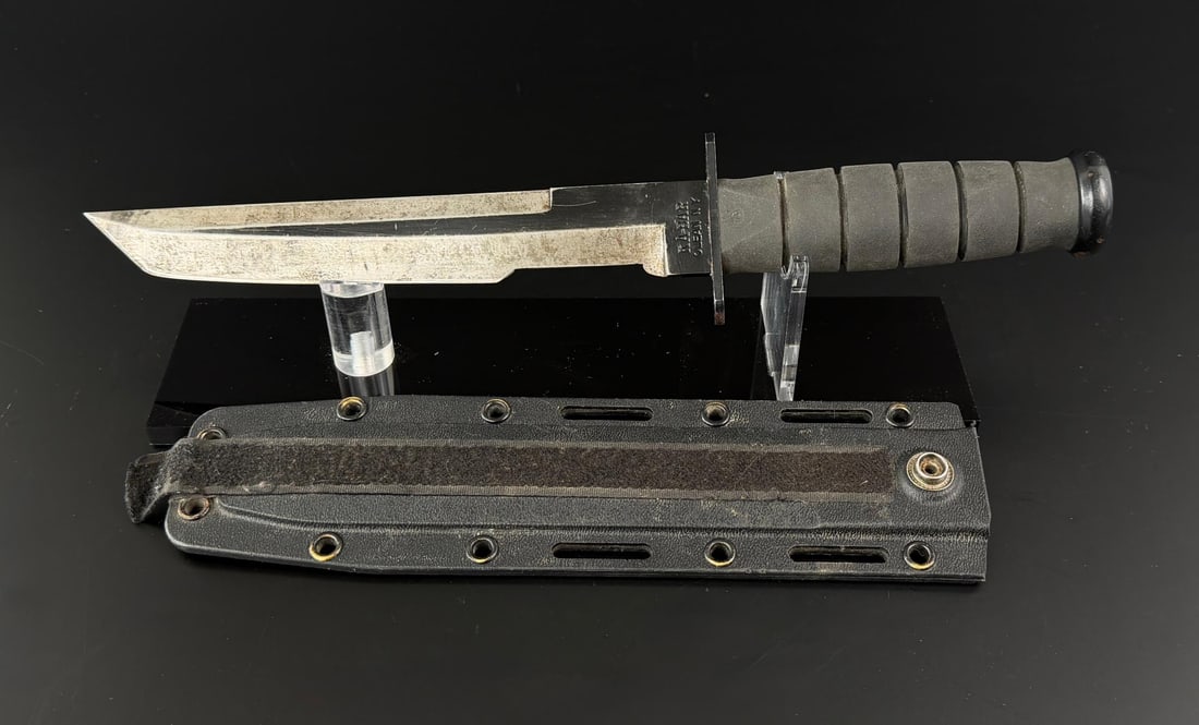 Kabar Model 1245 Tanto Knife: Serrations ground down, 12 5/8" long.