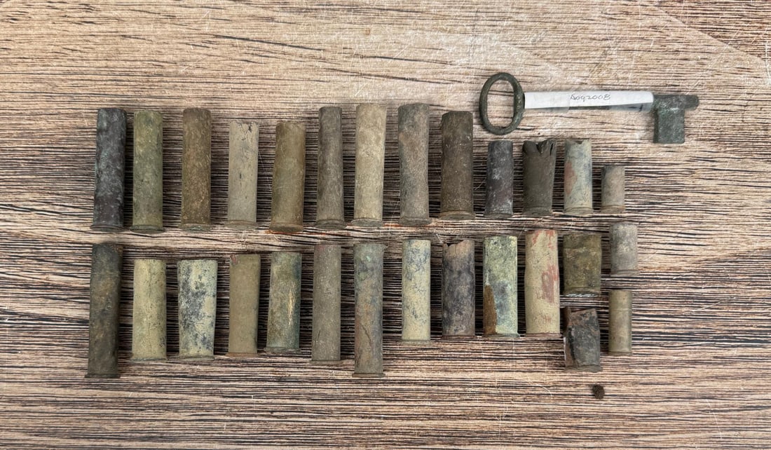 Wickes Montana Dug Rifle Cartridge Collection: With store key, 45-75 and 45-85 cartridge casings as well as some pistol casings. A silver deposit was discovered in the area in 1869 which was worked by Alta Mine, one of the territory's richest