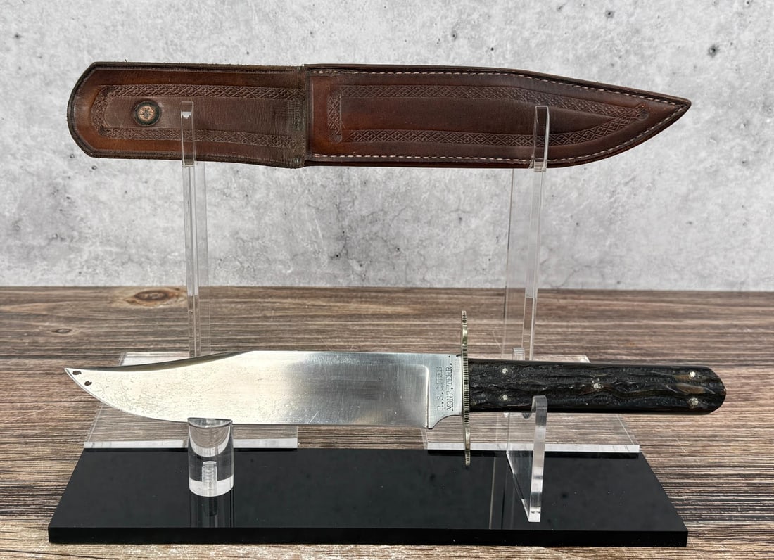 R.S. Giles Virginia City Montana Bowie Knife: Nice example in sheath. Knife is 11" long.