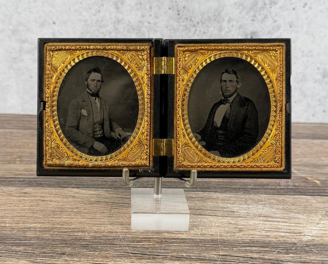 Antique Dual Ambrotype Photo of Brothers: 3 1/2" by 3 7/8" in thermoplastic case.