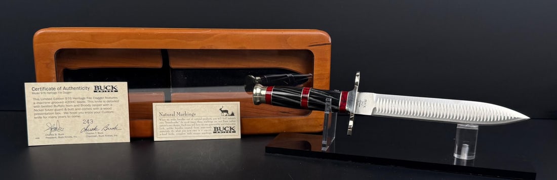 Buck 976 Bloody Jasper Heritage File Dagger Knife: New in case with COA. 10 7/8" long. 243/250.