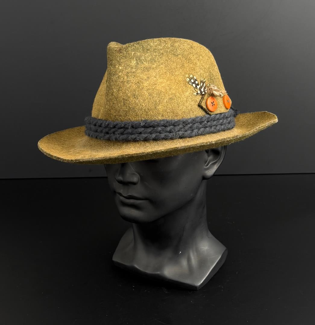 Bavarian Wool Tyrolean Alpine Hat: Size 7 1/2
