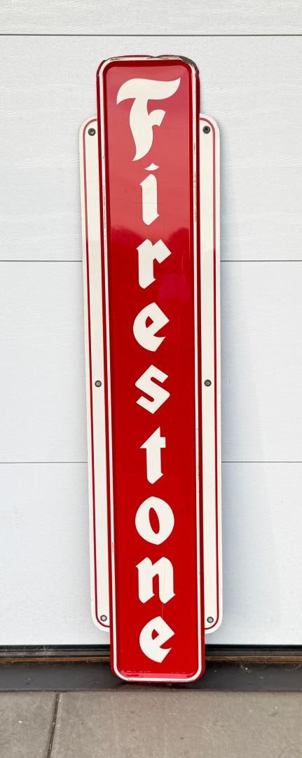 Firestone Tires Vertical Hot Dog Sign A-775: 15 1/2" by 71 1/2".