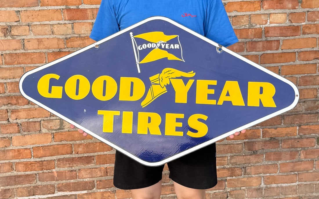 Goodyear Tires Double Sided Porcelain Sign: 21 1/2" by 40".
