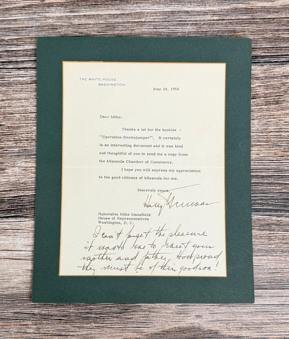 Signed Harry Truman Smokejumper Montana Document (1 of 3)